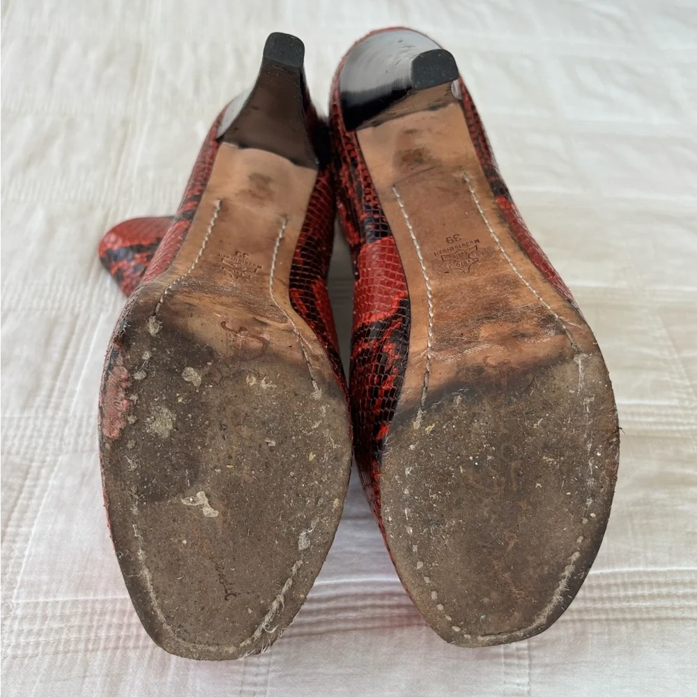 Red Snake Print High Heel Ankle Boots - Picture 5 of 10